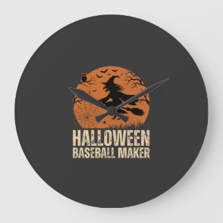 Reloj Redondo Grande Creador de béisbol de Halloween Gráfico de bruja v