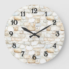 Reloj Redondo Grande Cream White Grey Faux Stones  
