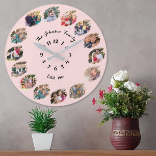Reloj Redondo Grande Crear Collage de Fotos Familiares Personalizado Ro