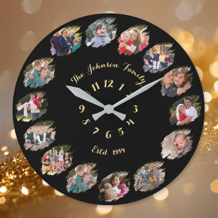 Reloj Redondo Grande Crear Collage de Fotos Personalizado de Familia