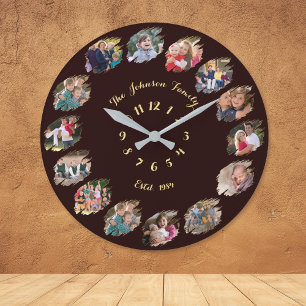 Reloj Redondo Grande Crear Collage Personalizado de Fotos Familiares Pe