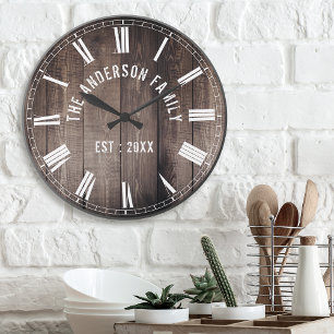 Reloj Redondo Grande Crear su Personalizado Nombre Familiar Rústico Far