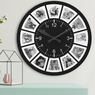 Reloj Redondo Grande Crear su propia familia de Collages de fotos Perso