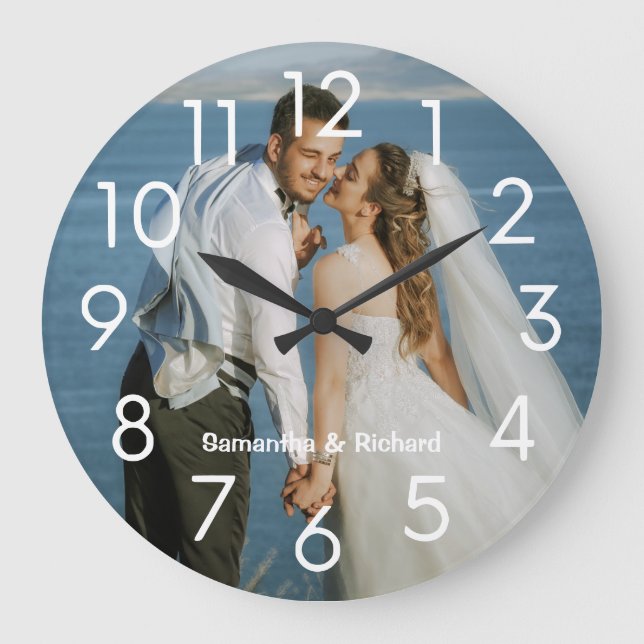 Reloj Redondo Grande Crear su propia foto Boda de nombres personalizada (Anverso)