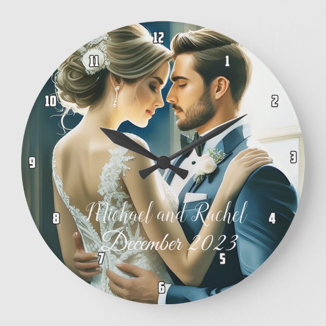 Reloj Redondo Grande Crear su propia foto Boda de nombres personalizada (Anverso)