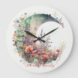 Reloj Redondo Grande Create Your Own Bright Sunset Floral Crescent Moon