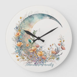 Reloj Redondo Grande Create Your Own Buttercups Floral Crescent Moon