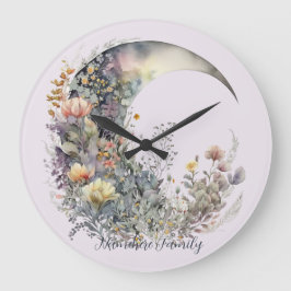 Reloj Redondo Grande Create Your Own Floral Iridescent Crescent Moon