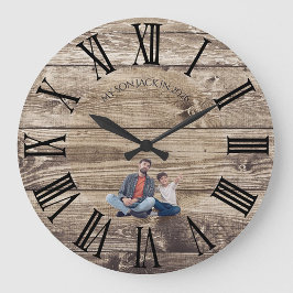 Reloj Redondo Grande Create Your Own Photo Rustic Wood Clock