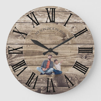 Reloj Redondo Grande Create Your Own Photo Rustic Wood Clock
