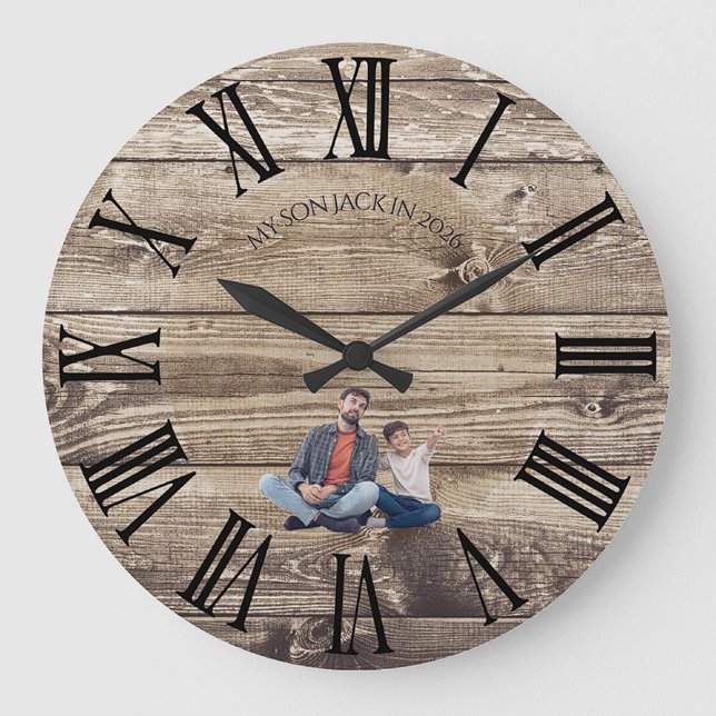 Reloj Redondo Grande Create Your Own Photo Rustic Wood Clock (Subido por el creador)