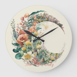 Reloj Redondo Grande Create Your Own Tropical Floral Crescent Moon
