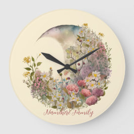 Reloj Redondo Grande Create Your Own Wildflowers Floral Crescent Moon