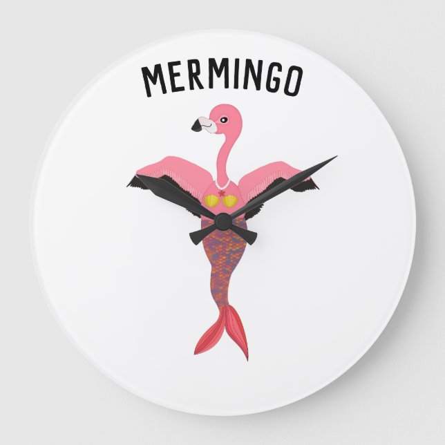 Reloj Redondo Grande Creatura mítica de la sirena de flamingo rosado (Anverso)