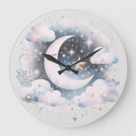 Reloj Redondo Grande Creciente azul y blanco Luna Celestial Boho modern