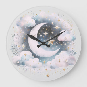 Reloj Redondo Grande Creciente azul y blanco Luna Celestial Boho modern
