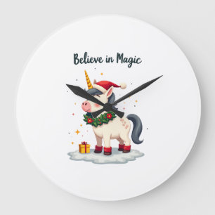 Reloj Redondo Grande Cree en la Magia Unicornio festivo que lleva un Ch