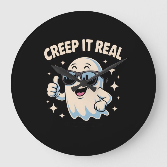Reloj Redondo Grande Creep It Real, lindo fantasma de Halloween (Anverso)