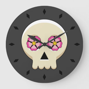 Reloj Redondo Grande Creepy Cute Kawaii Goth Skull with Flowers
