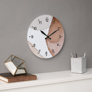 Reloj Redondo Grande Crema de arte acuarela, color blanco y blanco