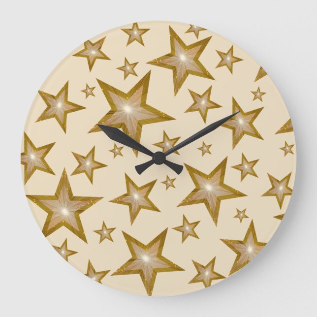 Reloj Redondo Grande Crema redondeada de las estrellas del "oro" (Anverso)