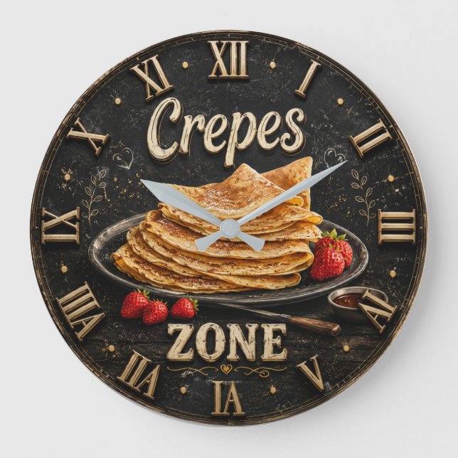 Reloj Redondo Grande Crepes Rustic Breakfast & Brunch Gift (Anverso)