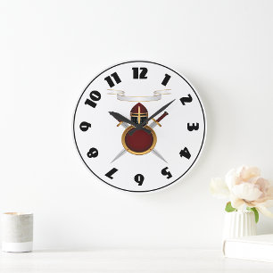 Reloj Redondo Grande Crest de Caballero Medieval Casco Espadas Escudo