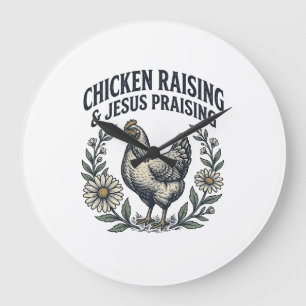Reloj Redondo Grande Crianza de pollos y alabanza a Jesús vintage galli