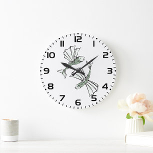 Reloj Redondo Grande Criatura oceánica dibujada a mano de pescado volad