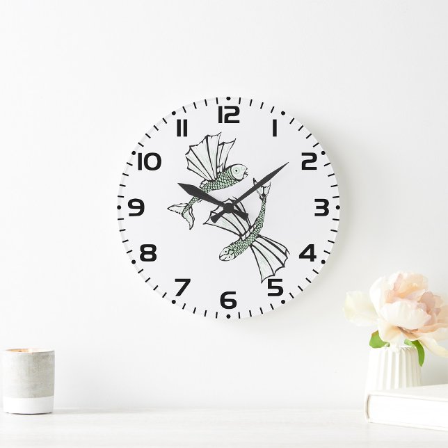 Reloj Redondo Grande Criatura oceánica dibujada a mano de pescado volad (Subido por el creador)