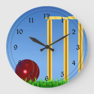 Reloj Redondo Grande Cricket, wicket and ball