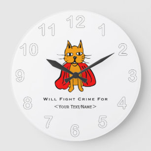 Reloj Redondo Grande Crimen de lucha de super gato por<Your Text/Name>