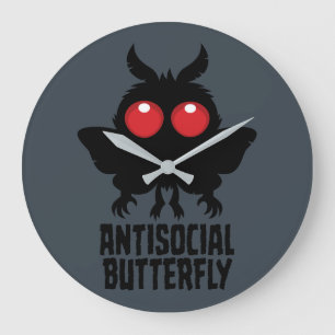 Reloj Redondo Grande Críptido Mariposa Antisocial Mothman
