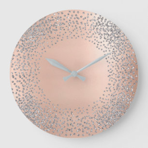 Reloj Redondo Grande Cristales grises plateados Purpurina Confetti Rubo