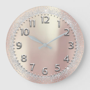 Reloj Redondo Grande Cristales grises plateados Purpurina números árabe