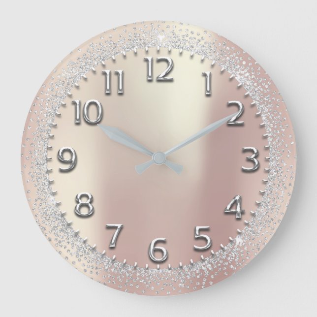 Reloj Redondo Grande Cristales grises plateados Purpurina números árabe (Anverso)