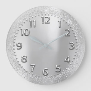 Reloj Redondo Grande Cristales grises plateados Purpurinas números árab