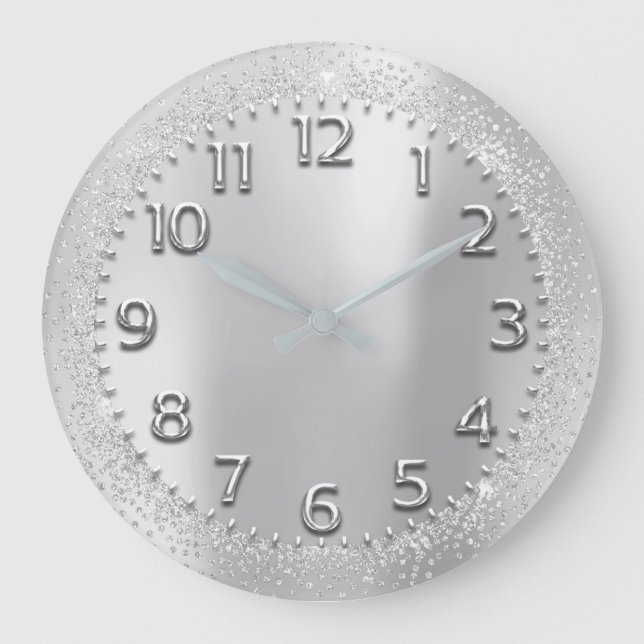 Reloj Redondo Grande Cristales grises plateados Purpurinas números árab (Anverso)