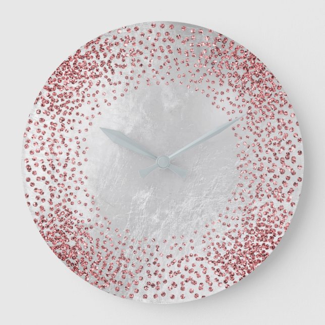 Reloj Redondo Grande Cristales Purpurina Confetti Rosa rosado gris rosa (Anverso)