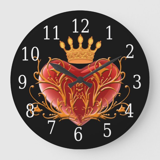Reloj Redondo Grande Crown Filigree Heart Round Clock (Anverso)