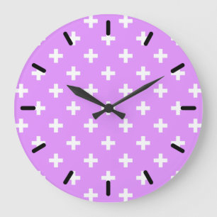 Reloj Redondo Grande Cruces de polka blanca sobre lila