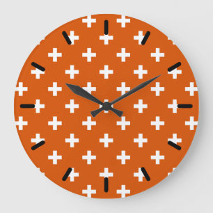 Reloj Redondo Grande Cruces de polka blanca sobre naranja quemado