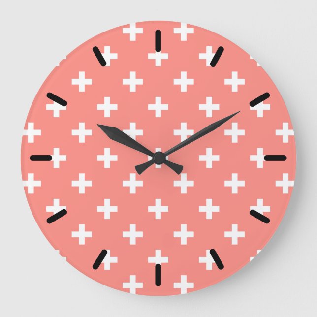 Reloj Redondo Grande Cruces de polka blanco sobre melocotón (Anverso)