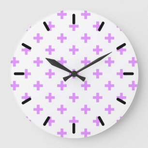 Reloj Redondo Grande Cruces de polka de Lilac sobre blanco