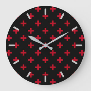 Reloj Redondo Grande Cruces de polka roja sobre negro