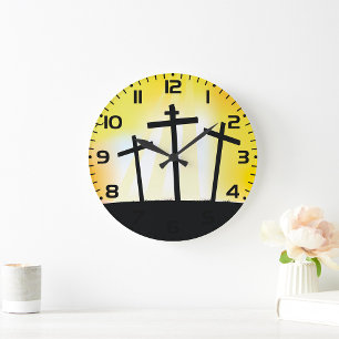 Reloj Redondo Grande Cruces religiosas al atardecer