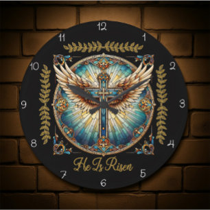 Reloj Redondo Grande Cruz Alada Él Ha Resucitado