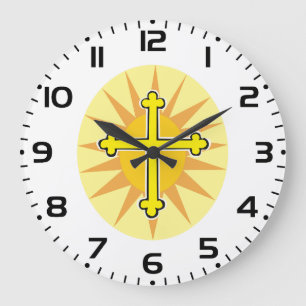 Reloj Redondo Grande Cruz Amarilla Bottony Explosión Solar Fe Cristiana