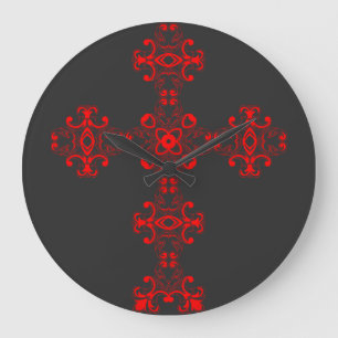 Reloj Redondo Grande Cruz con ornamento rojo