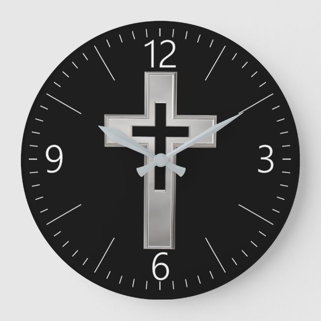Reloj Redondo Grande Cruz cristiana plateada (Anverso)